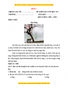 Đề thi Tiếng Việt lớp 1 Học kì 1 Chân trời sáng tạo (Đề 7)