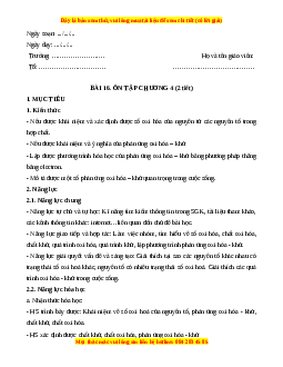 Giáo án Bài 16: Ôn tập chương 4 Hóa học 10 Kết nối tri thức
