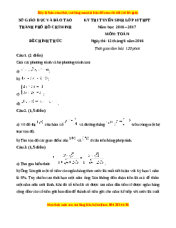Đề chính thức Toán vào 10 TP Hồ Chí Minh năm 2016 - 2017