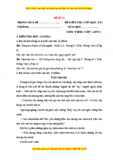 Đề thi cuối kì 2 Tiếng Việt lớp 4 (Đề 12)