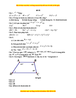 Đề thi giữa kì 1 Toán 8 năm 2023 - Đề 85