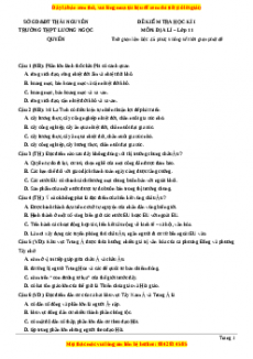 Đề thi học kì 1 Địa lý 11 trường THPT Lương Ngọc Quyến - Thái Nguyên