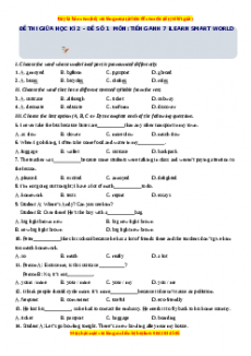 Đề thi giữa kì 2 Tiếng Anh 7 ilearn smart world năm 2022 - 2023 (Đề 1)