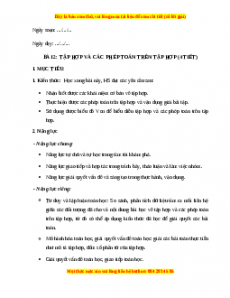 Giáo án Tập hợp và các phép toán trên tập hợp Toán 10 Kết nối tri thức