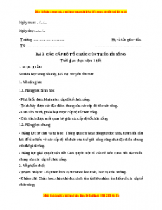 Giáo án Sinh học 10 Bài 3 (Kết nối tri thức): Các cấp độ tổ chức của thế giới sống