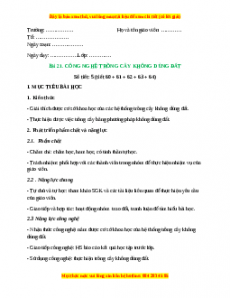 Giáo án Bài 21: Công nghệ trồng cây không dùng đất Công nghệ 10 Cánh diều
