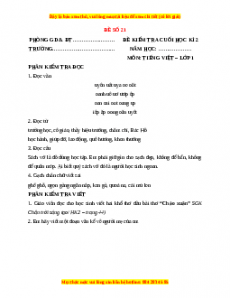 Đề thi Tiếng Việt lớp 1 Học kì 2 Chân trời sáng tạo (Đề 21)