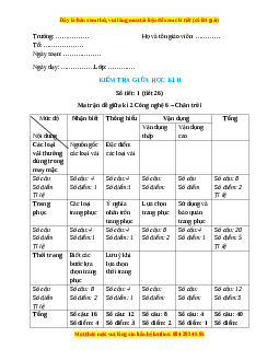 Giáo án Công nghệ 6 Kiểm tra giữa học kì II (Chân trời sáng tạo)