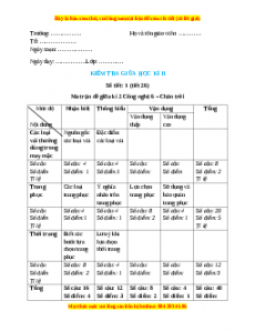 Giáo án Công nghệ 6 Kiểm tra giữa học kì II (Chân trời sáng tạo)