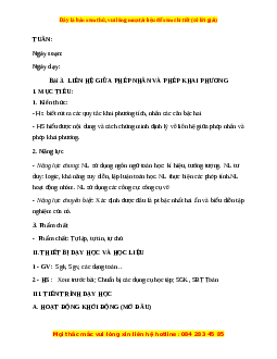 Giáo án Liên hệ giữa phép nhân và phép khai phương Toán 9 Học kì 1