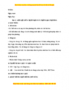 Giáo án Liên hệ giữa phép nhân và phép khai phương Toán 9 Học kì 1