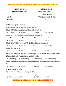 Đề thi cuối kì 2 Toán lớp 5 năm 2023 (Đề 7)