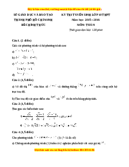 Đề chính thức Toán vào 10 TP Hồ Chí Minh năm 2015 - 2016