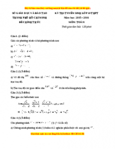 Đề chính thức Toán vào 10 TP Hồ Chí Minh năm 2015 - 2016