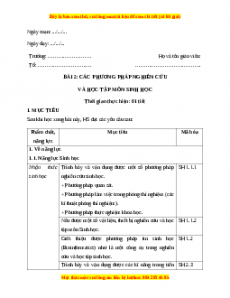 Giáo án Sinh học 10 Bài 2 (Chân trời sáng tạo): Các phương pháp nghiên cứu và học tập môn Sinh học