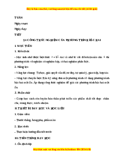 Giáo án Công thức nghiệm của phương trình bậc hai Toán 9 Học kì 2