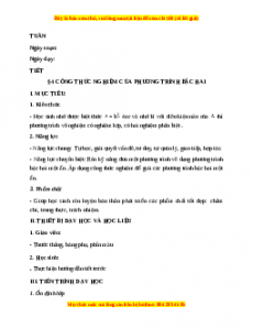 Giáo án Công thức nghiệm của phương trình bậc hai Toán 9 Học kì 2