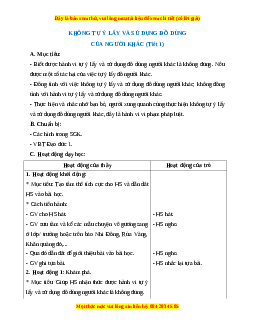 Giáo án Đạo đức 1 Chân trời sáng tạo Không tự ý lấy và sử dụng đồ của người khác