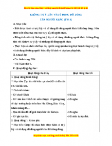 Giáo án Đạo đức 1 Chân trời sáng tạo Không tự ý lấy và sử dụng đồ của người khác