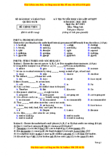 Đề thi vào 10 Tiếng Anh chính thức năm 2022 - 2023 (Đề 27)