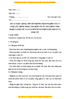 Giáo án Sinh học 10 Bài 23 (Kết nối tri thức): Thực hành một số phương pháp nghiên cứu vi sinh vật...