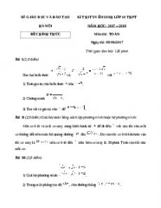 Đề chính thức Toán vào 10 Hà Nội năm 2017 - 2018