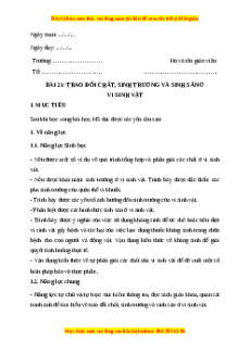 Giáo án Sinh học 10 Bài 21 (Kết nối tri thức): Trao đổi chất, sinh trưởng và sinh sản ở vi sinh vật
