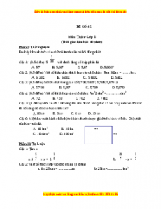 Bộ đề thi Toán 5 học kì 1 năm 2022 - 2023 - Đề 45