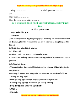 Giáo án Công nghệ 10 (Kết nối tri thức) Bài 9: Ứng dụng công nghệ vi sinh trong sản xuất phân bón