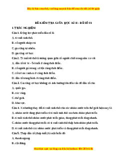 Đề thi giữa kì 2 Địa lí 10 Cánh diều (Đề 1)