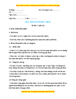Giáo án Công nghệ 6 Bài 6 (Cánh diều): Bảo quản thực phẩm