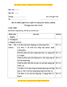 Giáo án Sinh học 10 Bài 15 (Chân trời sáng tạo): Tổng hợp các chất và tích lũy năng lượng