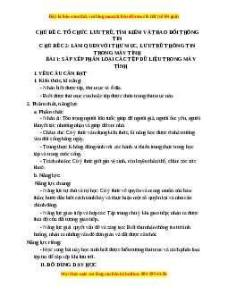 Giáo án Tin học 3 Cánh diều Bài 1: Sắp xếp phân loại những tệp dữ liệu trong máy tính