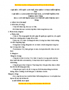 Giáo án Tin học 3 Cánh diều Bài 1: Sắp xếp phân loại những tệp dữ liệu trong máy tính