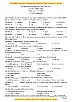 Đề thi thử THPT Quốc Gia môn Tiếng Anh có đáp án ( đề 5 ) - cô Hoàng Xuân