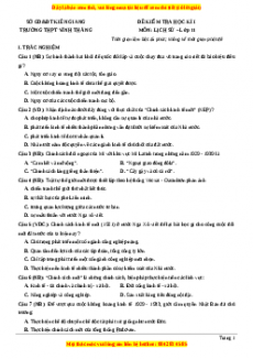 Đề thi cuối kì 1 Lịch sử 11 trường THPT Vĩnh Thắng - Kiên Giang