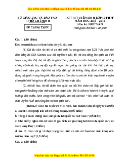 Đề chính thức Ngữ văn vào 10 TP Hồ Chí Minh năm 2015 - 2016