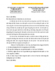 Đề chính thức Ngữ văn vào 10 TP Hồ Chí Minh năm 2015 - 2016