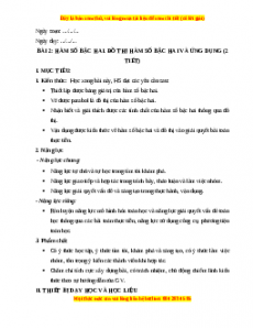 Giáo án Hàm số bậc hai, đồ thị hàm số bậc hai và ứng dụng Toán 10 Cánh diều