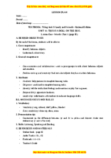 Giáo án Unit 11 Tiếng anh 3 family and friends