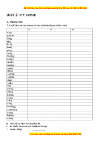 Bài tập Unit 2: My home - Giáo viên Lưu Hoằng Trí đầy đủ đáp án
