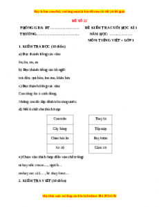 Đề thi Tiếng Việt lớp 1 Học kì 1 Chân trời sáng tạo (Đề 22)