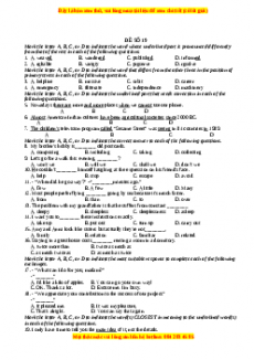 Đề thi trắc nghiệm Tiếng anh 10 năm 2022 - 2023 (Đề 19)