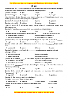 Đề thi thử THPT Quốc Gia môn Tiếng Anh có đáp án ( đề 2 ) - thầy Bùi Văn Vinh