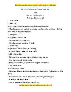Giáo án Tin học 10 Bài 31 (Kết nối tri thức): Thực hành viết chương trình đơn giản