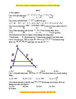 Đề thi giữa kì 1 Toán 8 năm 2023 - Đề 67