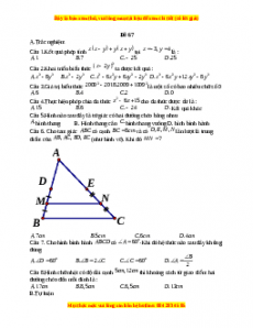 Đề thi giữa kì 1 Toán 8 năm 2023 - Đề 67