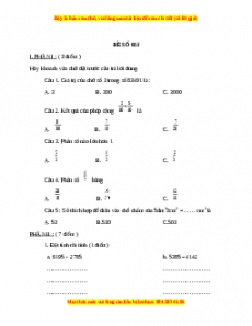 Đề thi Toán lớp 4 cuối kì 2 (Đề 3)