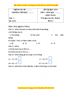 Đề thi cuối kì 2 Toán lớp 1 Cánh diều (Đề 3)