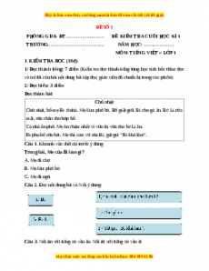 Đề thi Tiếng Việt lớp 1 Học kì 1 Kết nối tri thức (Đề 1)